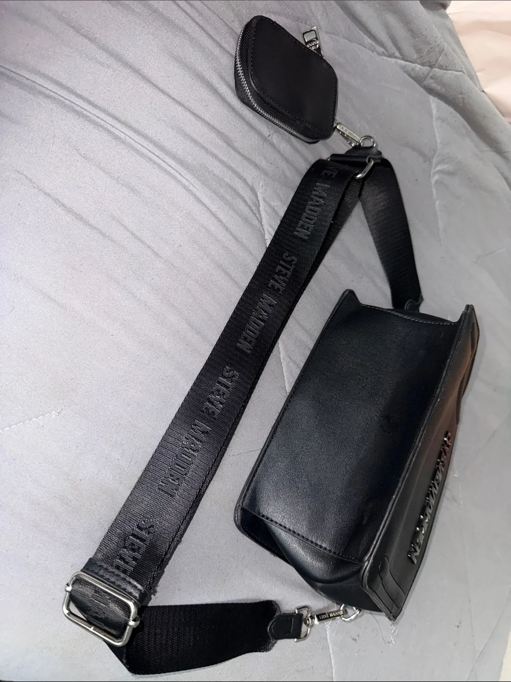 Steve Madden Black Structured Crossbody Bag with Removable Strap